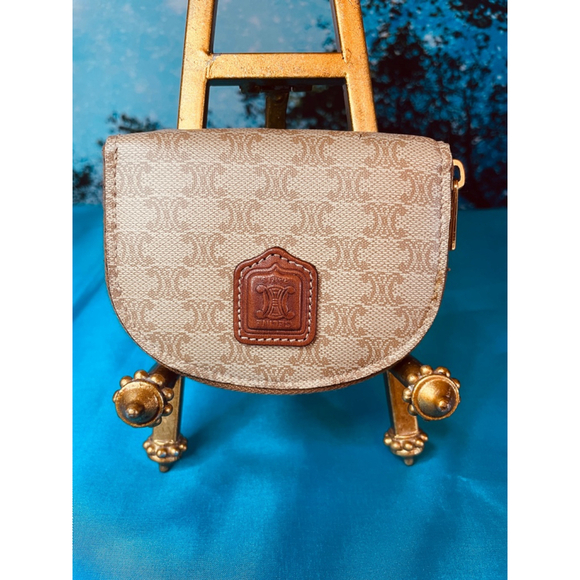 Celine Coin Purse Small Mini Bag Tan & Beige Zip EUC - Picture 1 of 11
